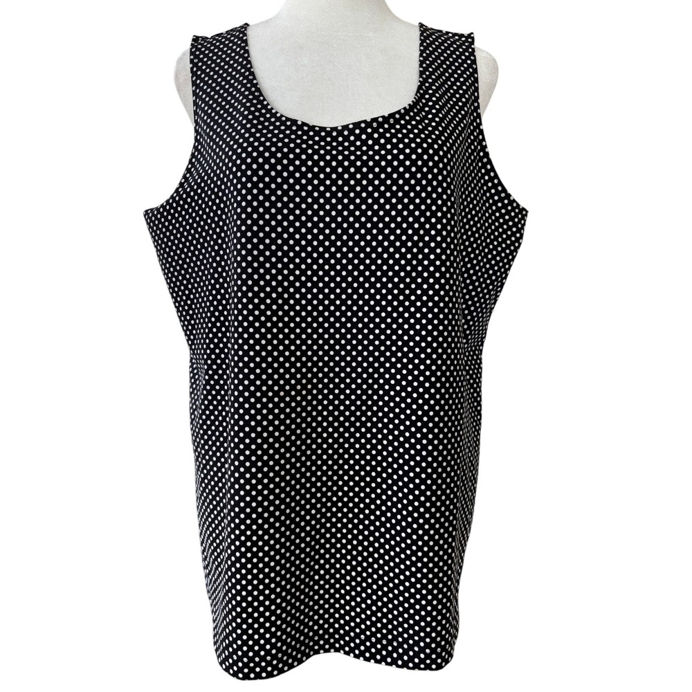 Chico's Women's Size 3 Black White Polka Dot Sleeveless Tank Top Blouse Stretch